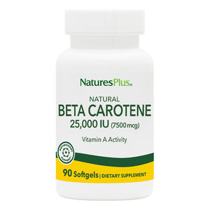 Frontal product image of Natural Beta Carotene Softgels containing 90 Count